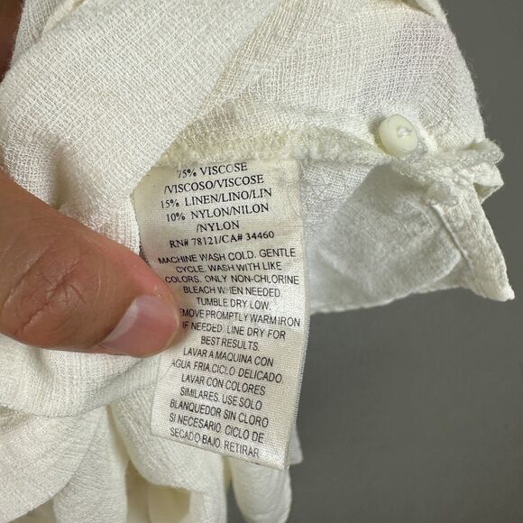 Eileen Fisher Womens Medium Linen Blend Button Up Blouse Top White 3/4 Sleeve - Picture 7 of 9